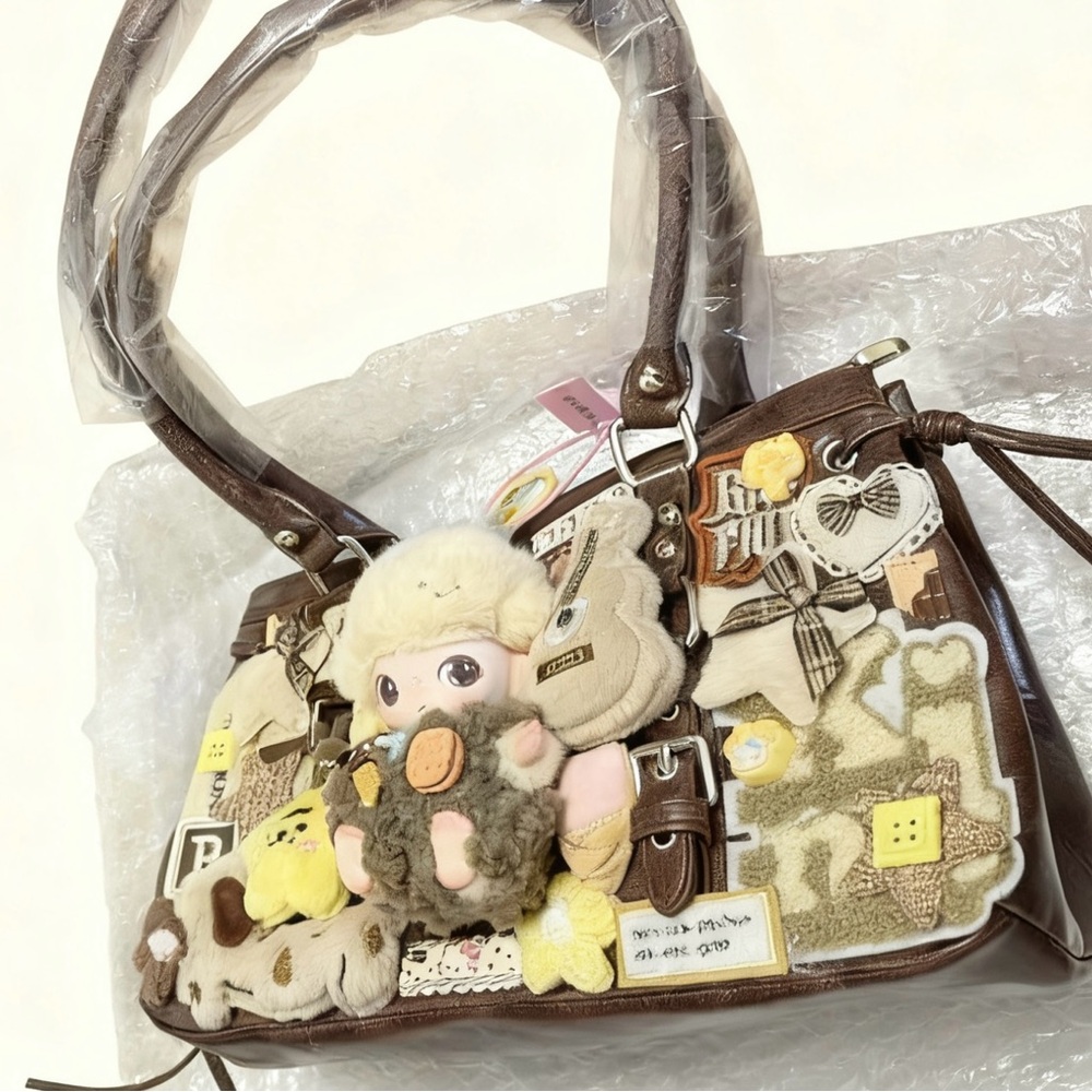 Charming Brown Patchwork Shoulder Bag